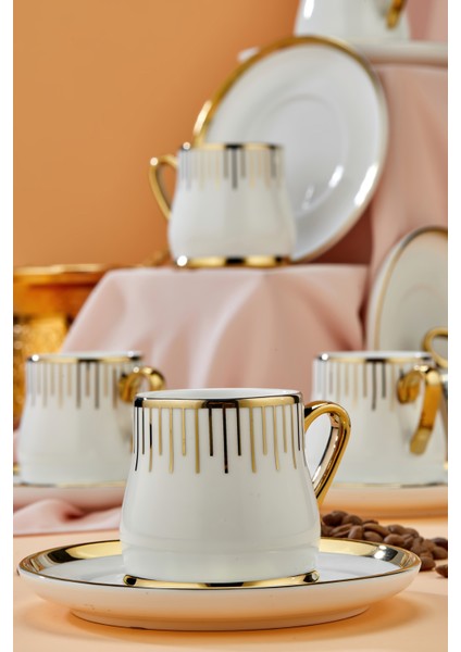 6’lı 90 ml Altın Detaylı Porselen Kahve Fincan Takımı – Şık ve Hediyelik