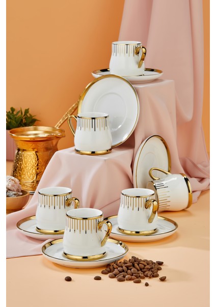 6’lı 90 ml Altın Detaylı Porselen Kahve Fincan Takımı – Şık ve Hediyelik fiyatları