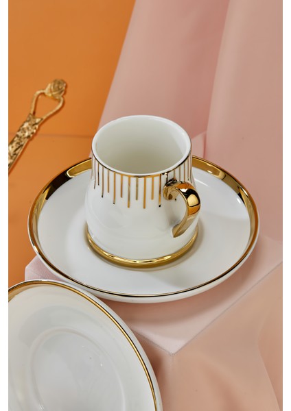 6’lı 90 ml Altın Detaylı Porselen Kahve Fincan Takımı – Şık ve Hediyelik modelleri