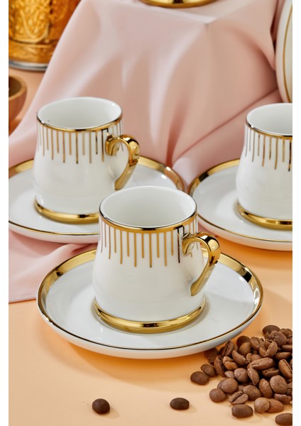 6’lı 90 ml Altın Detaylı Porselen Kahve Fincan Takımı – Şık ve Hediyelik indirimleri