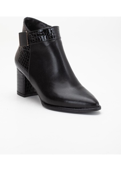 Siyah Kadın Topuklu Bot Kroko Rugan ve Suni Deri Tokalı fırsatları
