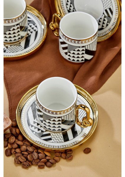 6’lı 90 ml Porselen Altın Siyah Desenli Kahve Fincan Takımı – Şık ve Hediyelik fiyatları