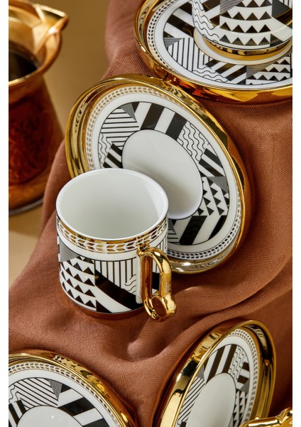 6’lı 90 ml Porselen Altın Siyah Desenli Kahve Fincan Takımı – Şık ve Hediyelik fırsatları