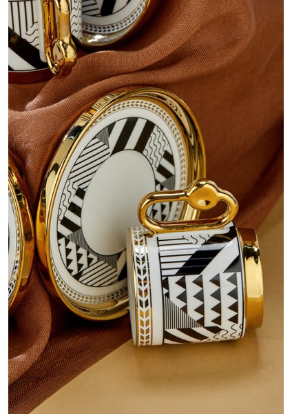 6’lı 90 ml Porselen Altın Siyah Desenli Kahve Fincan Takımı – Şık ve Hediyelik indirimleri