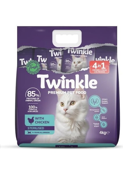 Tavuklu Kısırlaştırılmış Kedi Maması 4 kg – Yetişkin Kediler Için Düşük Tahıllı, Dengeli ve Proteinli Kuru Mama