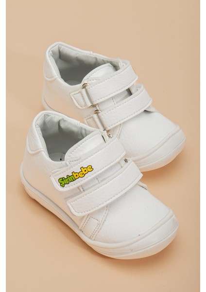 Şirinbebe Ortopedik Erkek Ilkadım Bebek Ayakkabı Beyaz Çift Cırtlı
