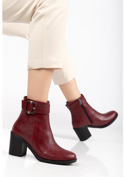Bordo Kadın Topuklu Bot Suni Deri Terrmo Taban Yüzüdüz fiyatları