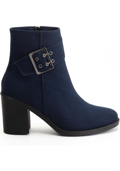 Kadın Topuklu Bot Lacivert Süet Hazır Taban Yan Tokalı modelleri