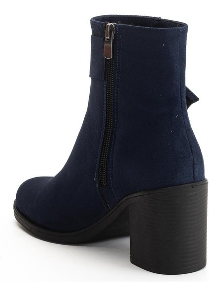 Kadın Topuklu Bot Lacivert Süet Hazır Taban Yan Tokalı indirimleri