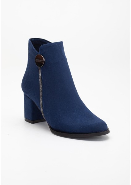 Lacivert Kadın Topuklu Bot Süet Taş Detaylı Yuvarlak Burun fırsatları