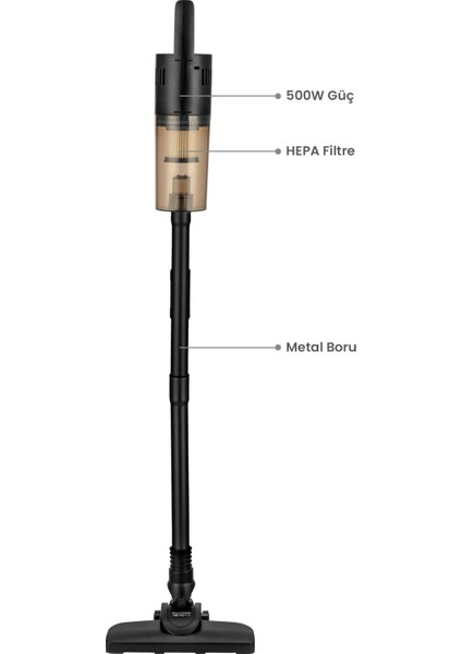 Dik Elektrikli Süpürge, 500W, Hepa Filtre, Toz Hazneli, Çelik Boru, Siyah fiyatları