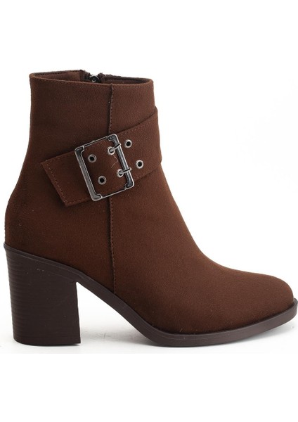 Kadın Topuklu Bot Kahve Süet Hazır Taban Yan Tokalı modelleri