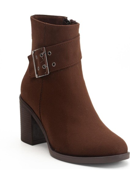 Kadın Topuklu Bot Kahve Süet Hazır Taban Yan Tokalı fırsatları