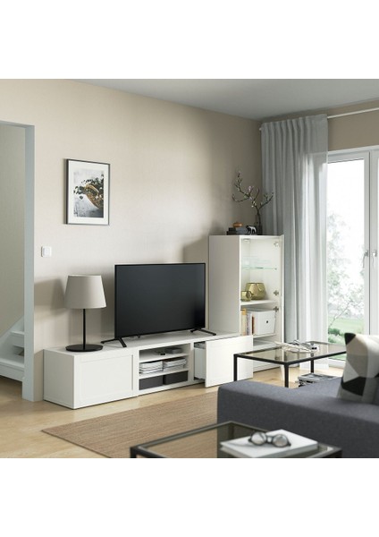 Tv Ünitesi, Beyaz-Şeffaf Cam, 240X42X129 Cm, Hanvıken/sındvık, Fren Raylı fiyatları