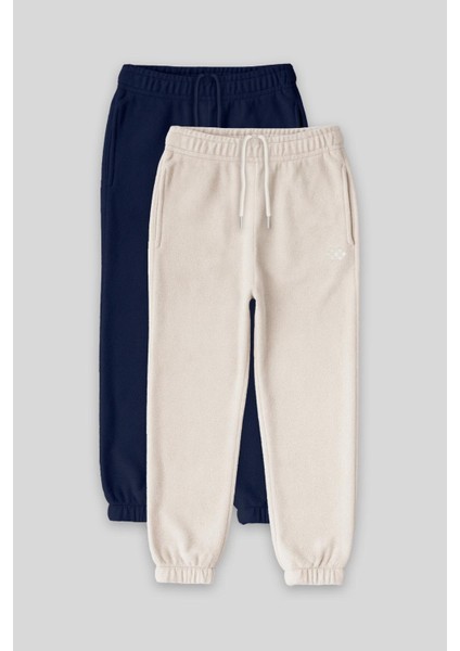 Standart Fit 2li Paket Indigo-Bej Kız Çocuk Eşofman Alt - 75155