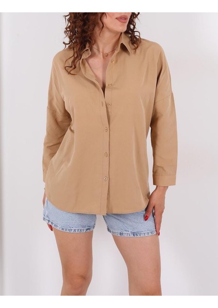 Eteği Oval Kadın Oversize Gömlek