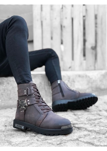 ET0080 Gladyatör Fermuarlı Tokalı Kahverengi Erkek Klasik Spor Klasik Yarım Bilek Bot modelleri