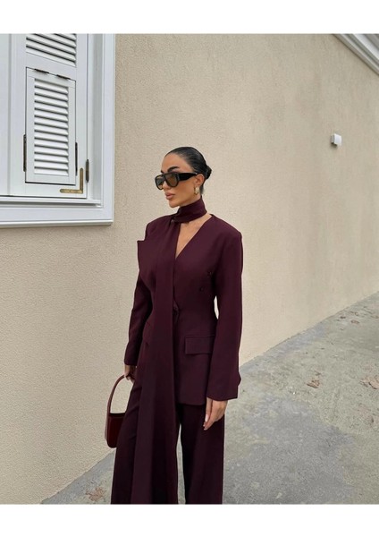 Kadın Modern Tasarım Şal Detaylı Pantolon Ceket Takımı fiyatları