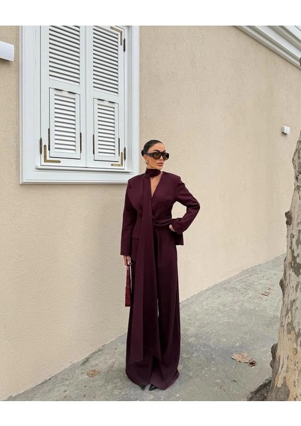 Kadın Modern Tasarım Şal Detaylı Pantolon Ceket Takımı