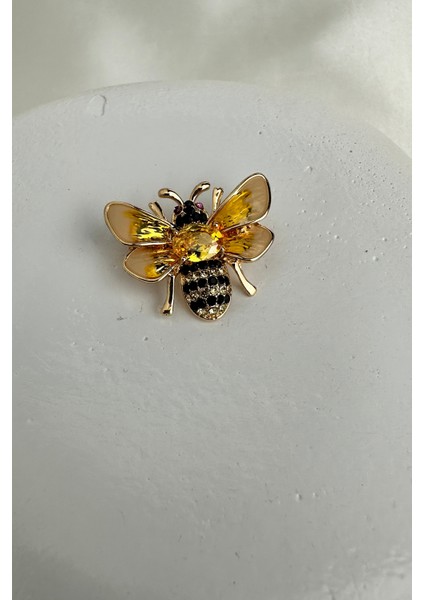Altın Rengi Taş Detaylı Mineli Arı Broş (3cm)