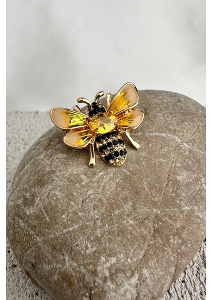 Altın Rengi Taş Detaylı Mineli Arı Broş (3cm) modelleri