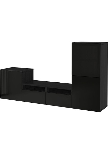 Tv Ünitesi, Venge-Parlak Cila-Siyah-Füme Cam, 240X40X128 Cm, Selsvıken/glassvık, Fren Raylı