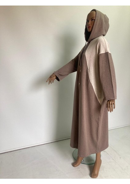 2275_KADIN Spor Oversize Kapüşonlu Çıtçıtlı 3 Iplik Uzun Kap – Mevsimlik Tesettür Pardesü fırsatları