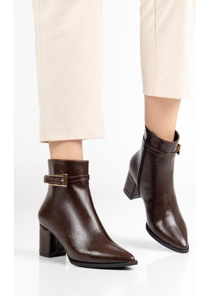 Kahverengi Kadın Topuklu Bot Kırışık Rugan Sivri Kalıp Tan Tokalı fiyatları