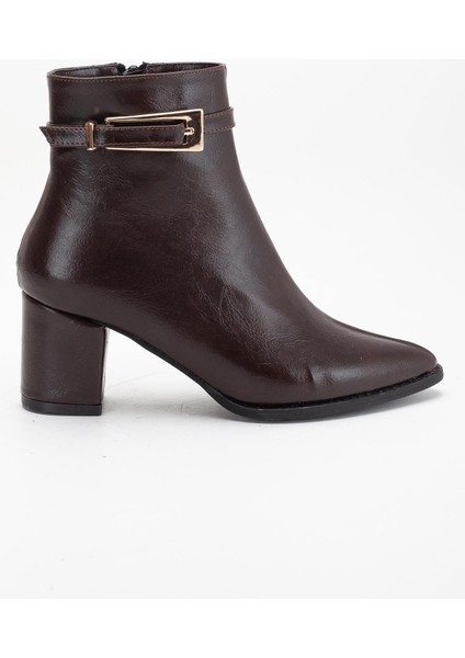 Kahverengi Kadın Topuklu Bot Kırışık Rugan Sivri Kalıp Tan Tokalı modelleri