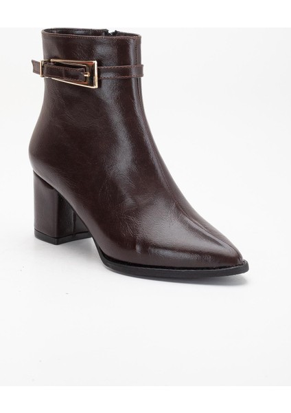 Kahverengi Kadın Topuklu Bot Kırışık Rugan Sivri Kalıp Tan Tokalı fırsatları