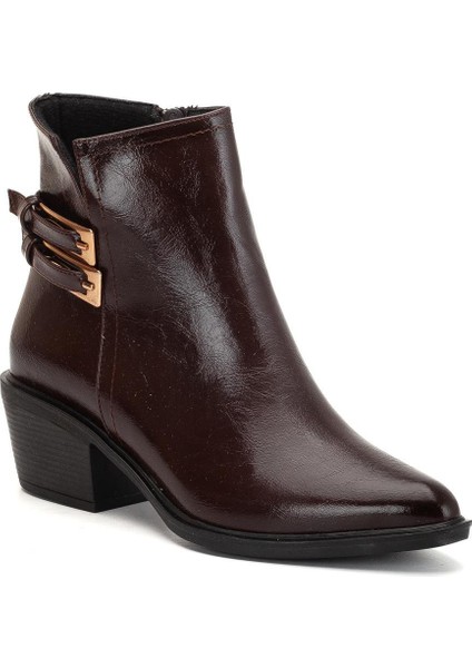 Kadın Topuklu Bot Kahve Rugan Sivri Vestern Toaklı fırsatları