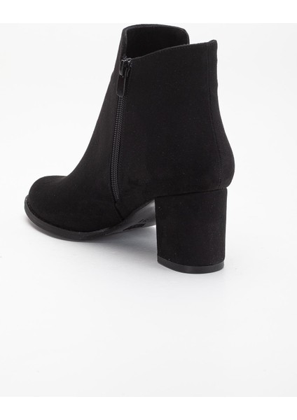 Siyah Kadın Topuklu Bot Süet Taş Detaylı Yuvarlak Burun indirimleri