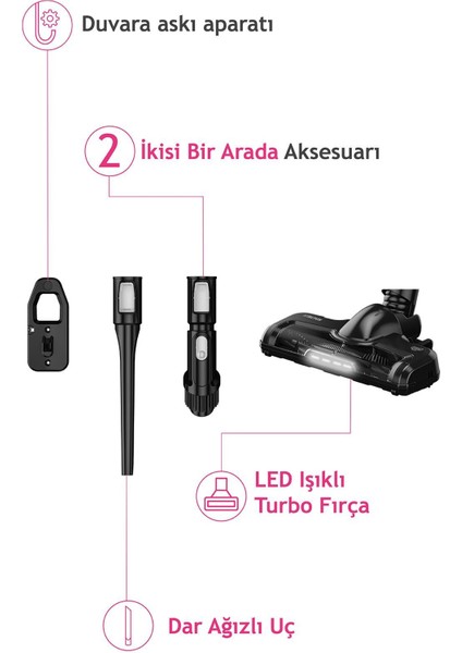 Siyah 2'si 1 Arada Kablosuz Dik Süpürge, Pratik Temizlik Aracı