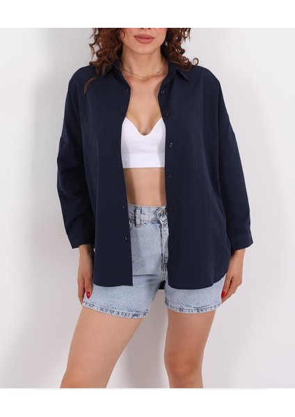 Eteği Oval Kadın Oversize Gömlek