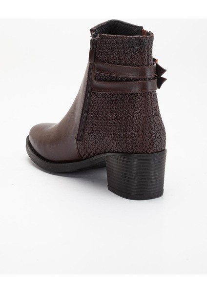 Kahverengi Kadın Topuklu Bot Hasır Detaylı Suni Deri Tokalı indirimleri