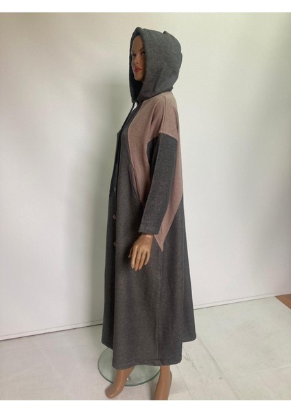 2275_KADIN Spor Oversize Kapüşonlu Çıtçıtlı 3 Iplik Uzun Kap – Mevsimlik Tesettür Pardesü fırsatları