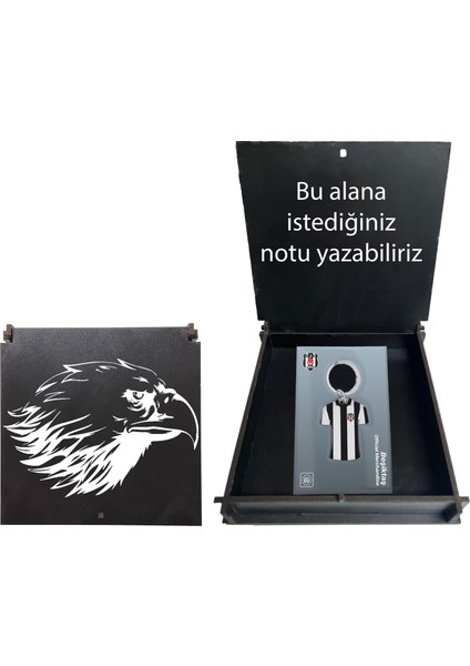 Lisanslı Siyah Çizgili Forma Anahtarlık Kartal Ahşap Kutulu