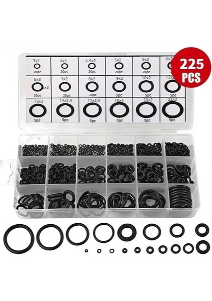 225 Parça Kauçuk Conta Seti ,kendiliğinden Saklama Kutulu O Halkası Seti Pratik