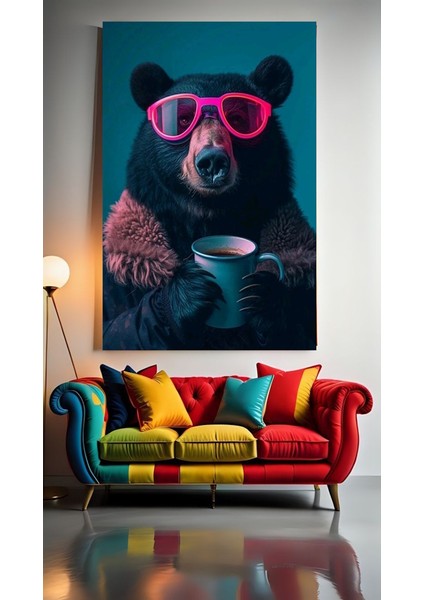 Tatlı Kahve Içen Siyah Boz Ayı :) Ev Duvar Salon Güzellik Salonu Ofis Dükkan Dekarasyon Kanvas Tablo