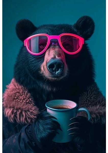 Tatlı Kahve Içen Siyah Boz Ayı :) Ev Duvar Salon Güzellik Salonu Ofis Dükkan Dekarasyon Kanvas Tablo fiyatları