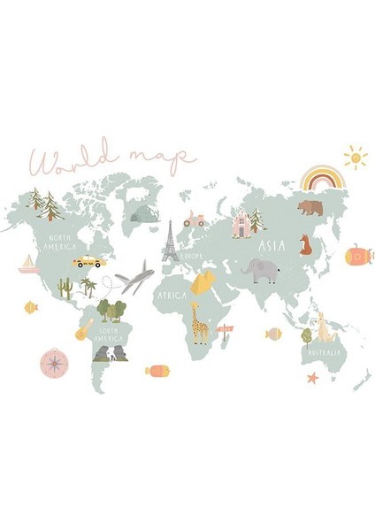 Çocuk Odası Kreş Dünya Haritası V3 Ev Duvar Salon Güzellik Salonu Ofis Dükkan Dekarasyon Kanvas Tablo fiyatları