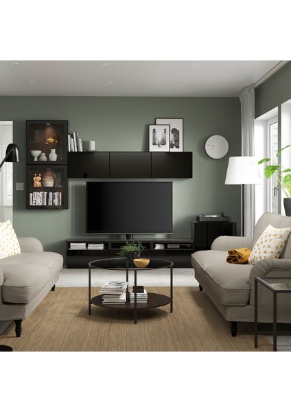 Tv Ünitesi, Venge-Parlak Cila-Siyah-Şeffaf Cam, 300X42X211 Cm, Glassvık/selsvıken, Fren Raylı fiyatları