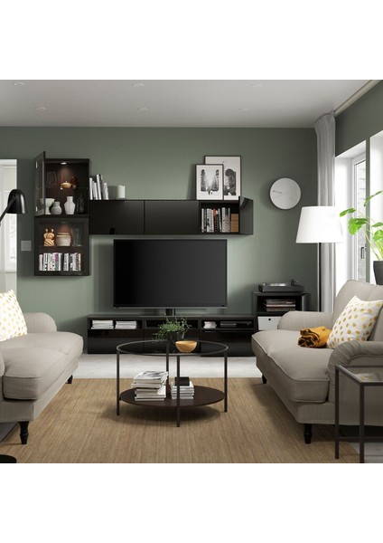 Tv Ünitesi, Venge-Parlak Cila-Siyah-Şeffaf Cam, 300X42X211 Cm, Glassvık/selsvıken, Fren Raylı modelleri