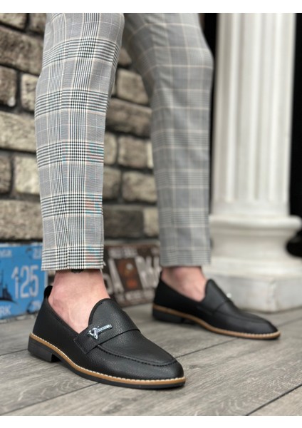 ET0009 Cilt Püsküllü Corcik Siyah V Fashıon Tokalı Klasik Erkek Ayakkabısı