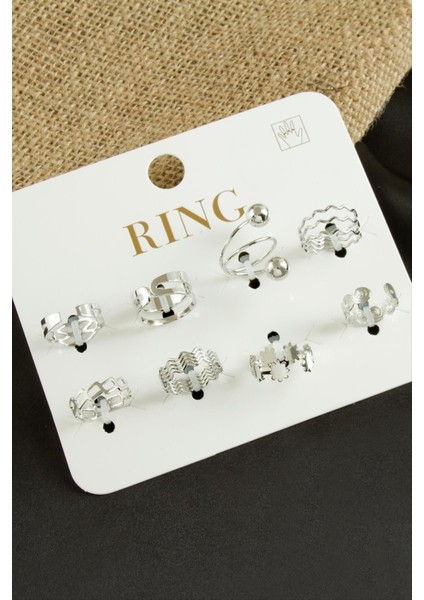 Zengezur 8 Adet Lüks Eklem Yüzük-Gümüş Rengi