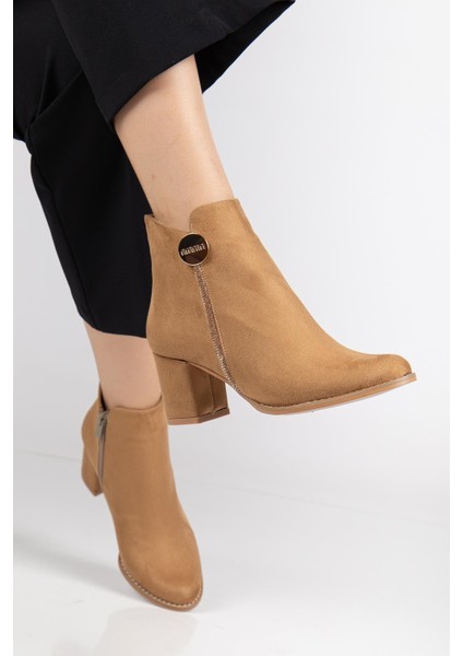 Taba Kadın Topuklu Bot Süet Taş Detaylı Yuvarlak Burun fiyatları