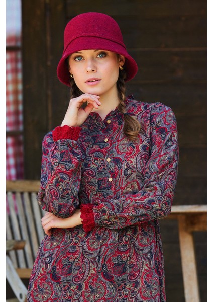 Düğme Detaylı Dantelli Uzun Kollu Elbise modelleri