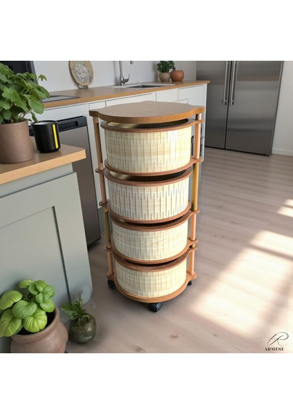 4 Katlı Ahşap Sebzelik Doğal Hasır Model Modern – Uv Baskılı, Dayanıklı ve Şık Tasarım