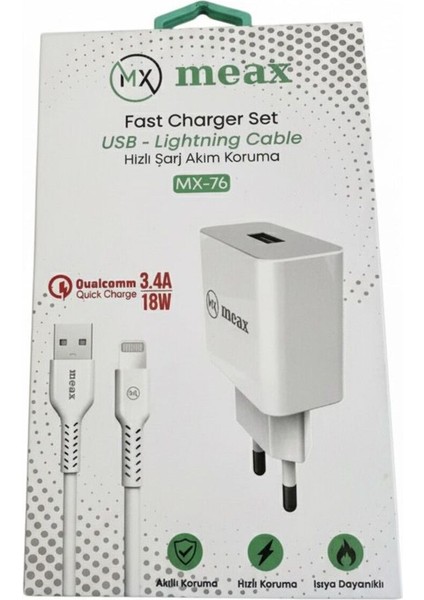 Eax Mx-76 Hızlı Şarj Cihazı Aleti Seti Iphone/ipad 18W 3.4A