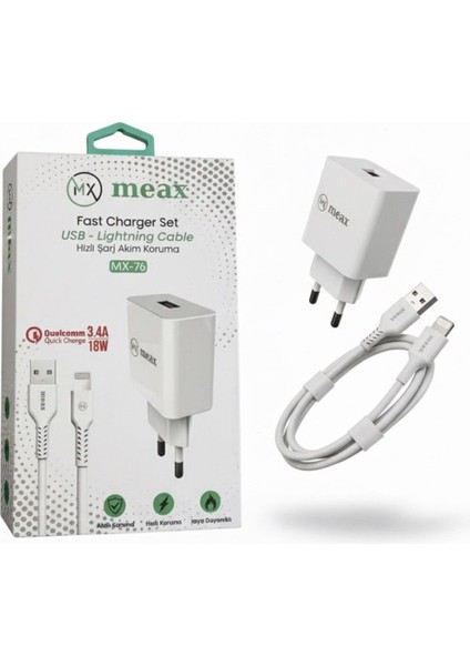 Eax Mx-76 Hızlı Şarj Cihazı Aleti Seti Iphone/ipad 18W 3.4A fiyatları